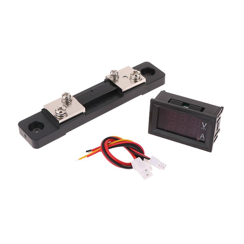 Mini Digital Voltmeter Ammeter DC 0-100V 50A Amp Volt Voltage Current Meter Detector Tester 0.28" Dual LED Display Gauge + Shunt