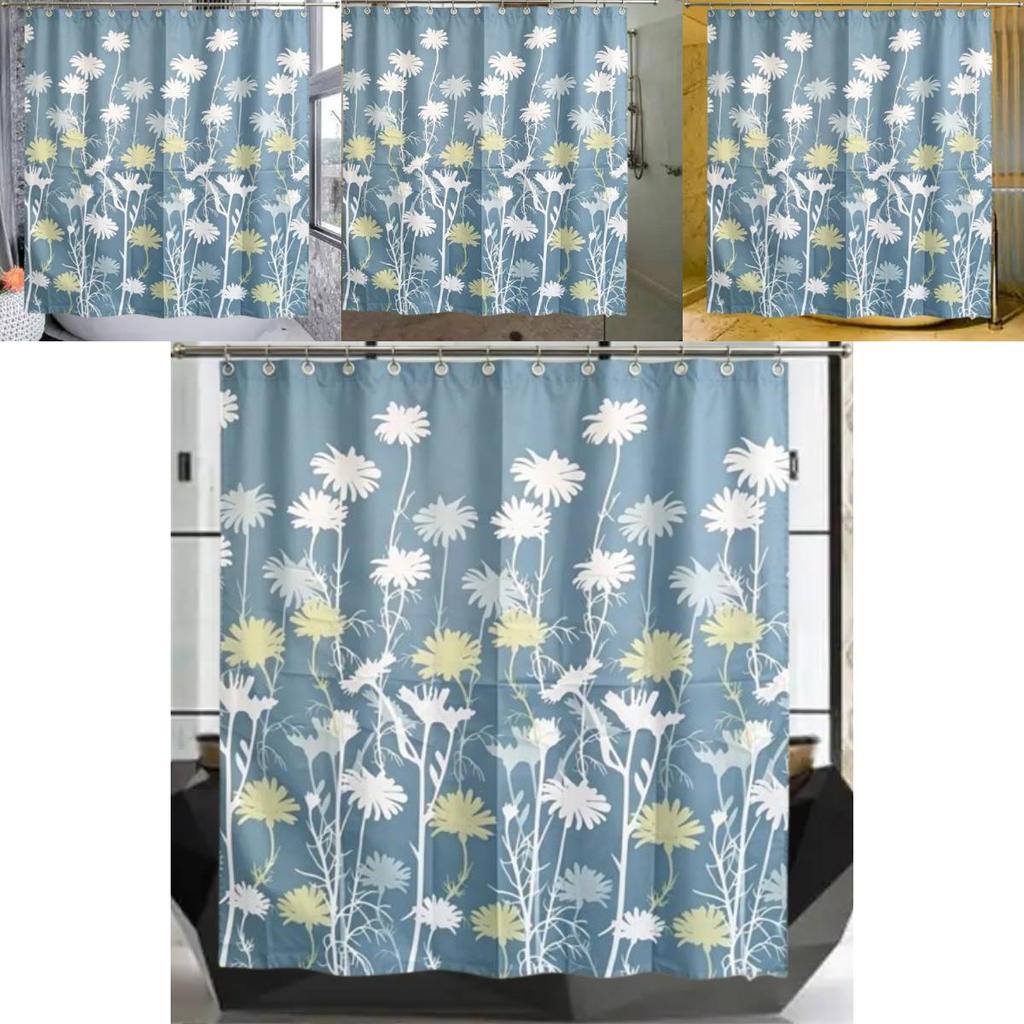 Artistic Floral Shower Curtain With Blue Flower Pattern For Allseason Bathroom Decor