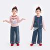 Xiaoyinman Girls' Cartoon Embroidered Wide-Leg Denim Pants