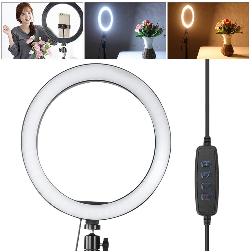 10 Inch Dimmable LED Circle Fill Light USB Camera Video Lamp with Tripod Phone Clip Set