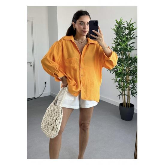 Cămașă de damă cu buzunar supradimensionat, cu umăr în jos