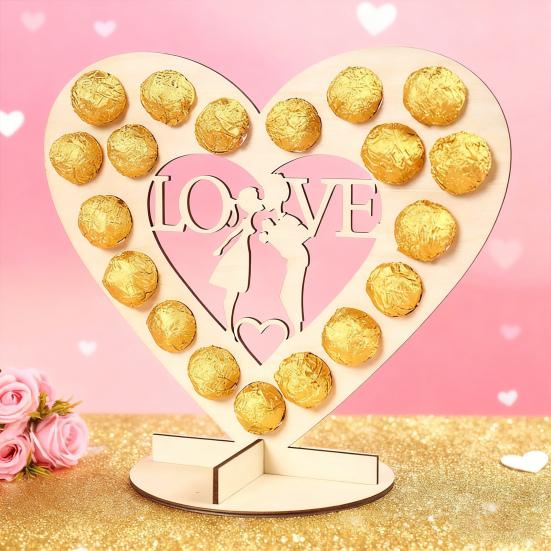 Hölzliches Schokoladen-Präsentationsregal Herzförmiger Schokoladenständer Romantische Tischdekoration für Hochzeiten Partys Veranstaltungen
