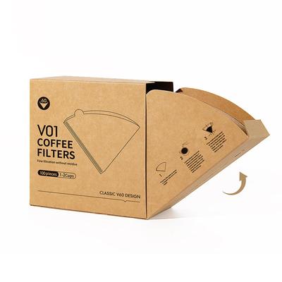 Akkerds Hand Drip Coffee Filters, Tapered Wood Pulp, for V60 Hopper American Coffee Machines, 1-2 Servings, Box of 100