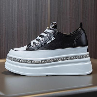 Chaussures décontractées pour femmes de style britannique, baskets montantes à semelle épaisse, décorées de cristaux, mode printemps-automne, ballerines sportives