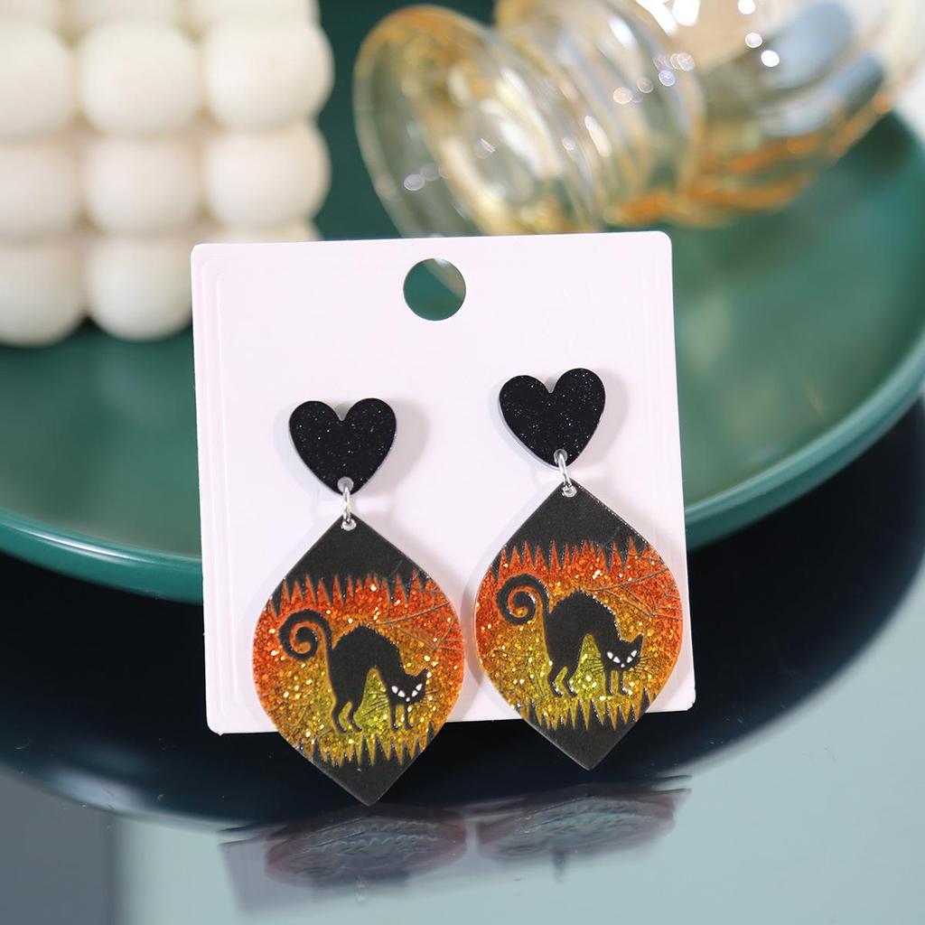 Quirky Halloween Earrings: Cartoon Ghost, Pumpkin, Spider Web, and Cat Designs for Women