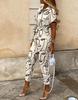 2025 Women's Casual Printed Jumpsuit with Lapel and Waist Belt