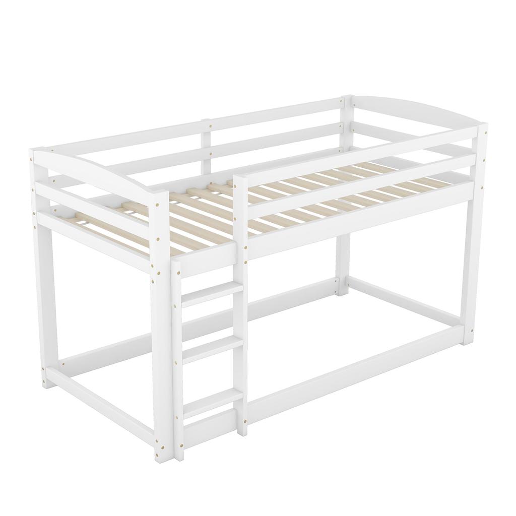 Kinderbett Hochbett, Etagenbett mit Leiter, Stockbett mit Lattenrost und Rausfallschutz, Massivholzrahmen