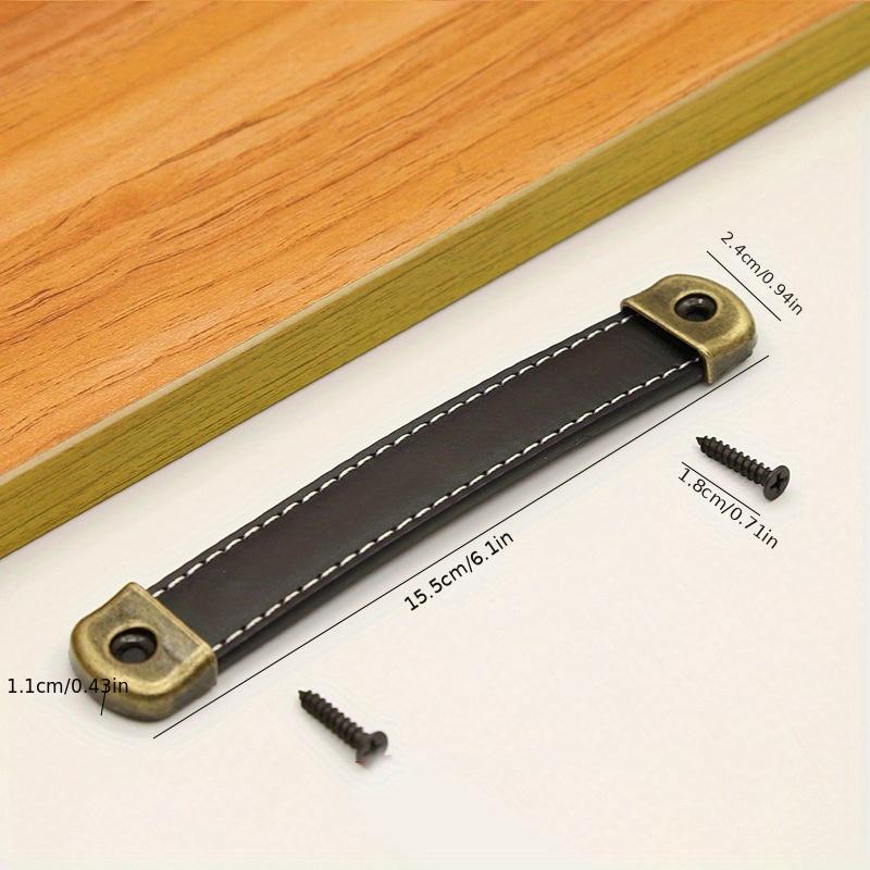 1pc Leather Furniture Drawer Handles, Wardrobe Door Handles, Vintage Dresser Table Kitchen Cabinet Pull Built-in Iron Brown Handle