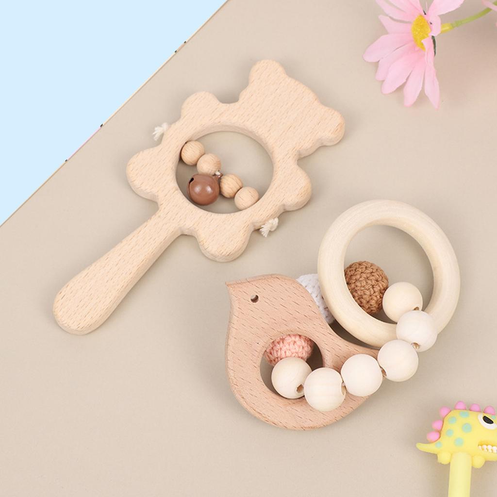 Baby Rassel Trommel Handbell Holz Rassel Beißring Häkeln Perle Armbänder Frühen Lernen Zahnen Spielzeug Infant Zubehör