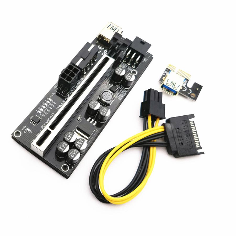6 Pcs PCIE adapter board 60cm USB3.0 Cable Newest  010S Plus GPU Riser Card SATA