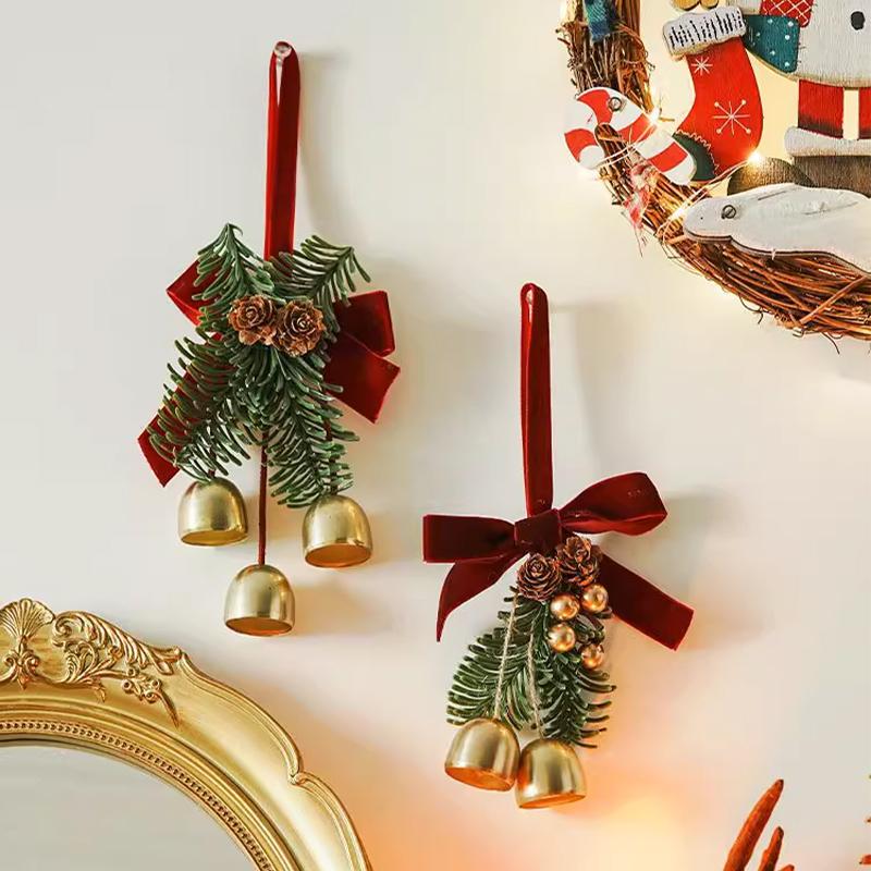 2025 Christmas Bell Pendant Red Velvet Bow Decoration Christmas Tree Decoration Supplies Hanging Door Pendant