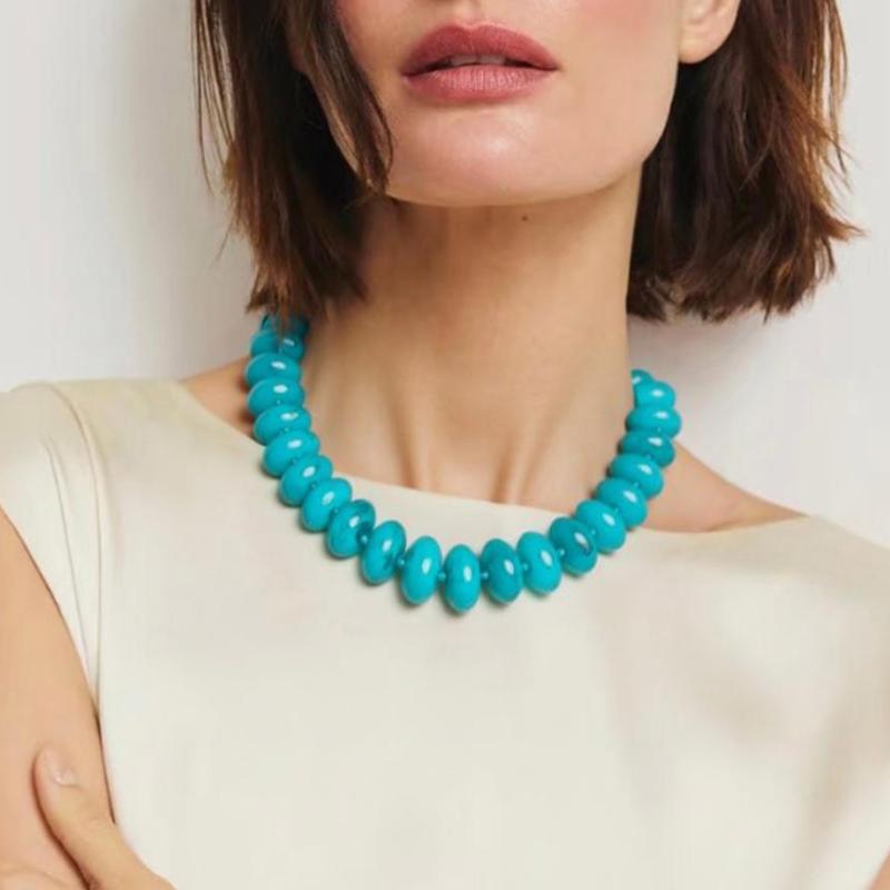 1Pcs Charms Chunky Jewelry Bohemian Casual Dopamine Resin Bead Necklace Suitable For Women Daily Vacation Wear