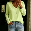 Women's Color V-Neck Long Sleeve T-Shirt Loose Fit Casual Top