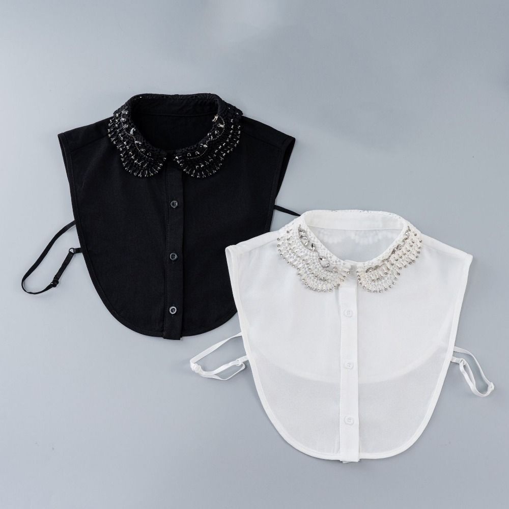 Rhinestones Shiny Fake Collar Elegant Lace Design Detachable Collar Handmade Beads White Color Blouse Collar Classic Clothing