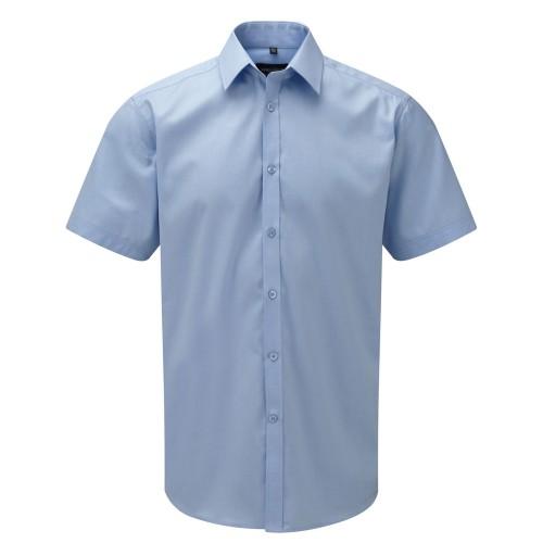 Russell Collection Mens Herringbone Tailored Short-Sleeved Shirt