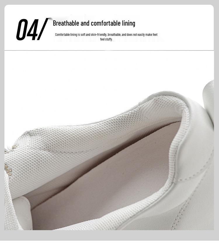 Scarpe Bianche da Donna con Zeppa Nascosta e Suola Spessa - Sneakers Stringate alla Moda Stile Coreano Primavera 2026 Vera Pelle