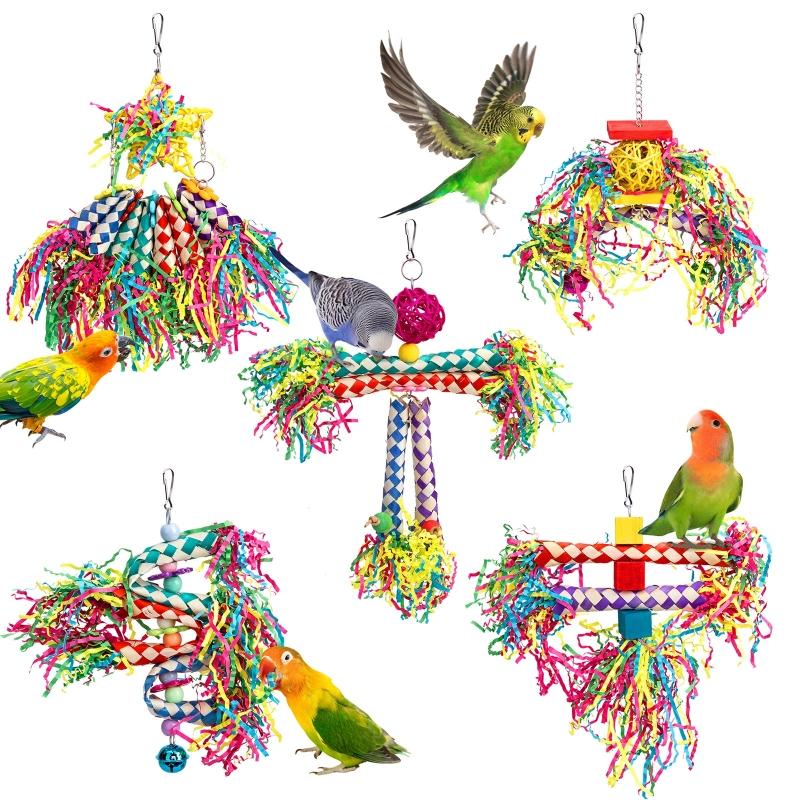 5 Pack Bird Chewing Toys Colorful Foraging Shredding Toy Wood Blocks Hanging for Cage for Cockatiel Conure African for G