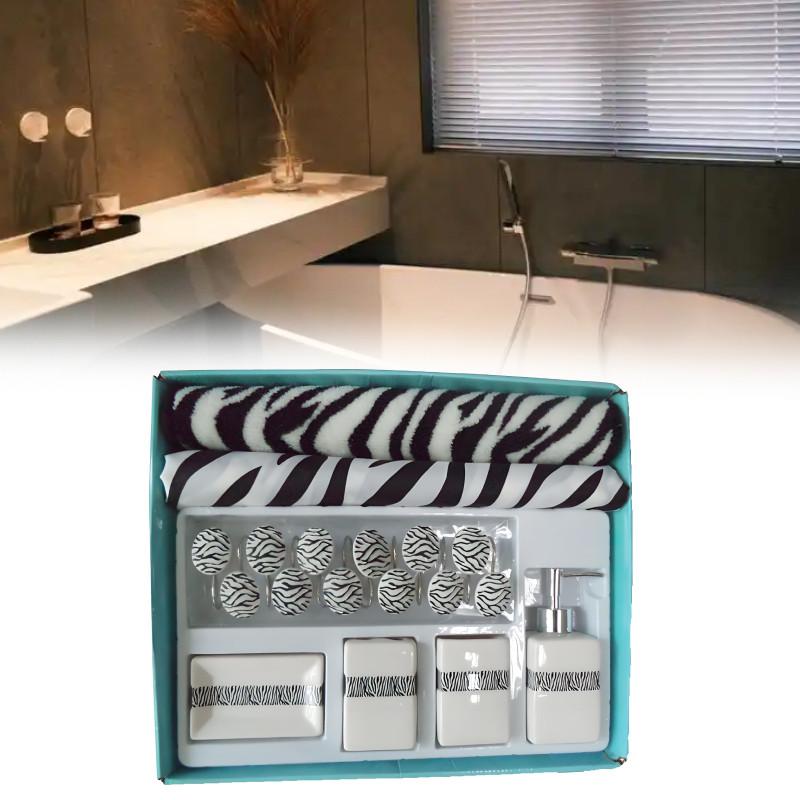 Modern Geometric Polyester Bathroom Set With Shower Curtain And Nonslip Mat For Home Use
