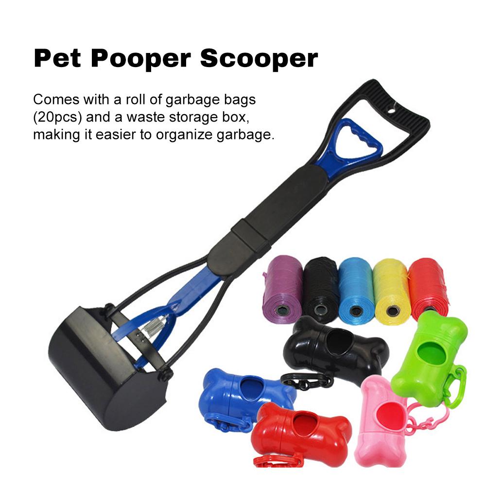 18'' Long Handle Pooper Scooper with Garbage Bag  Bone-Shaped Storage Box Foldable Pet Pooper Scooper for Dogs  Cats