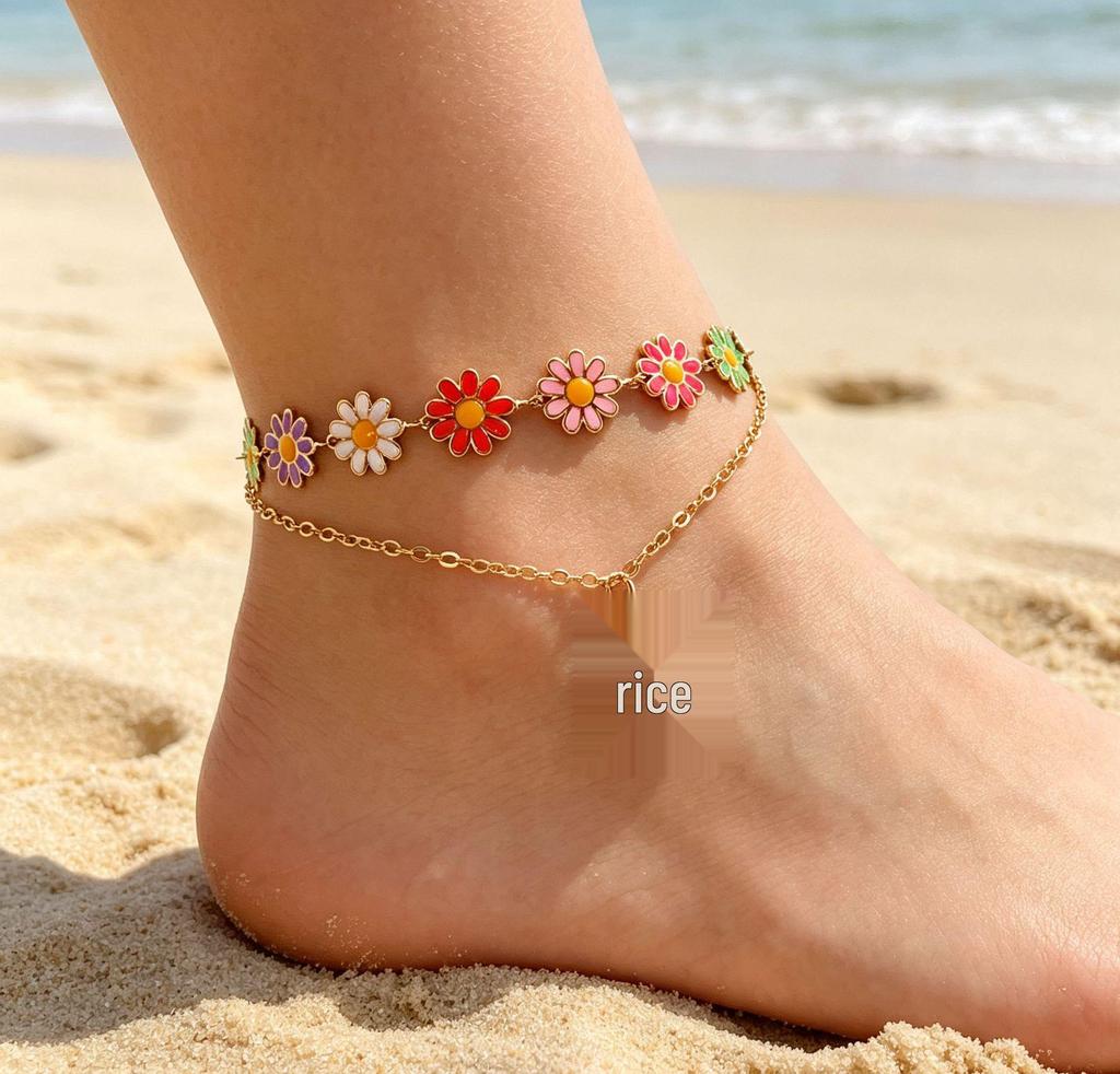 Bohemian Daisy Double Layer Clavicle Necklace and Bracelet Earrings Set