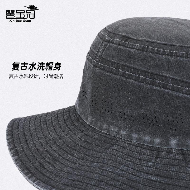 Spring and Summer Outdoor Mountaineering Fishing Visor Big Brim Breathable Bucket Hat British Retro Denim Sunscreen Hat
