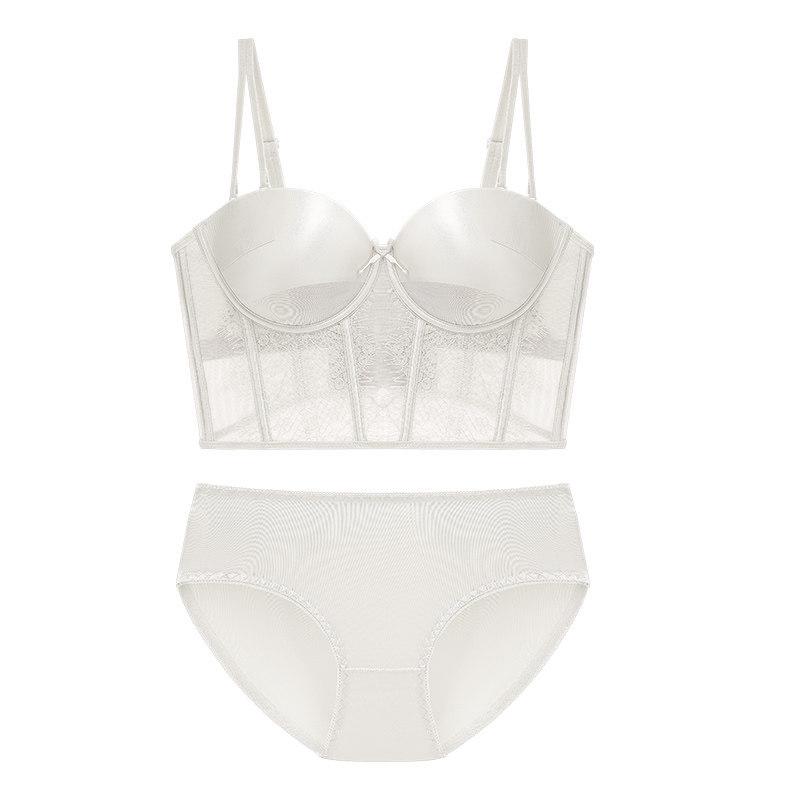 Red Push-Up Bra Set: Six-Button Adjustable, Anti-Side-Boob, No Underwire, Small Bust Enhancement