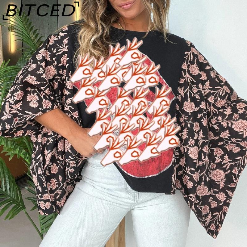 BITCED Women's Printed O-Neck Loose-Fit Casual Top