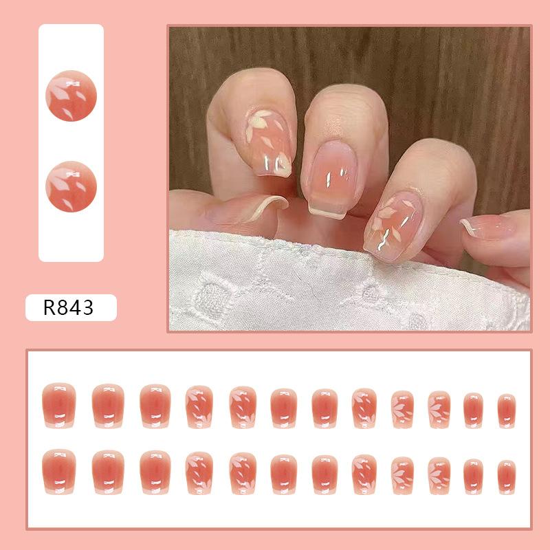 

24 шт. французский маникюрный элемент для ногтей Cherry Blossom Blush Fake Nail Flower Nail