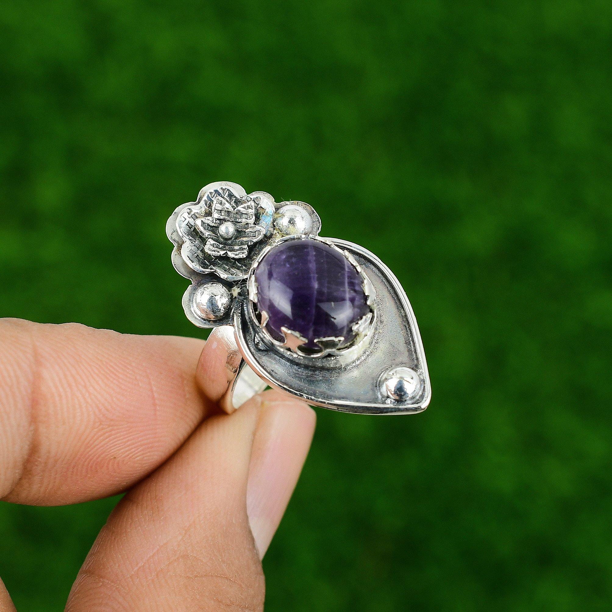 

Натуральный шевронный аметист Кольцо-цветок обещания Регулируемое серебро 925 пробы Для девочек Adjustable