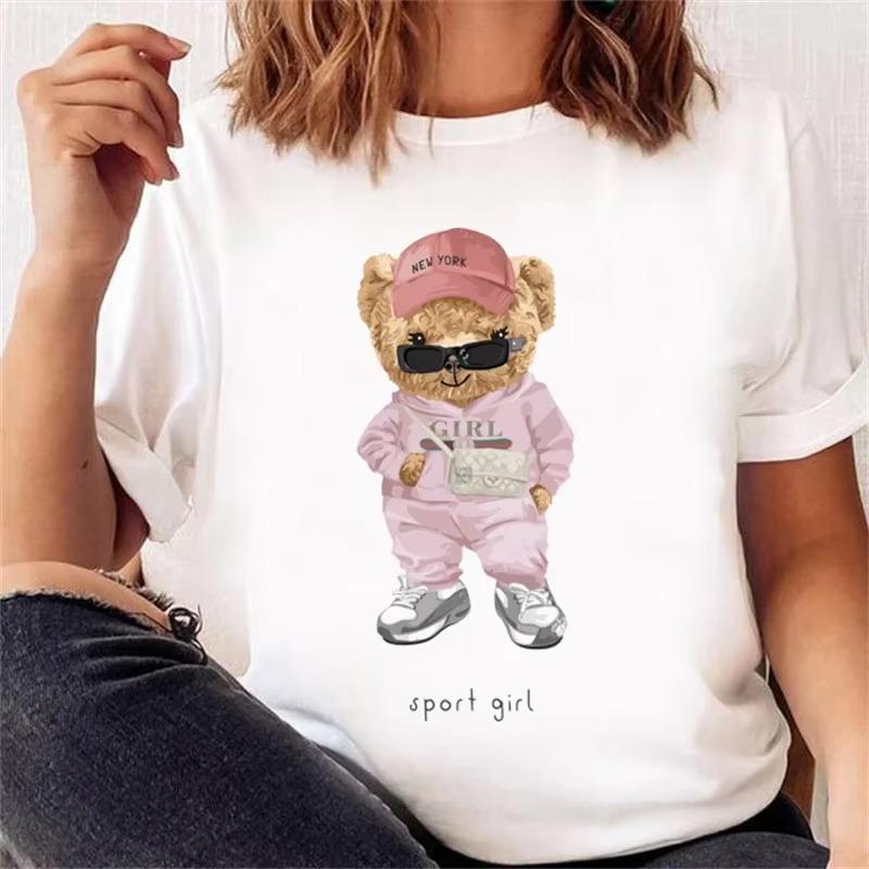 Cartoon Bear Print T Shirt Casual Y2k Harajuku Fashion Unisex Unisex Summer Spring Short Sleeve Oneck Aesthetic Tee