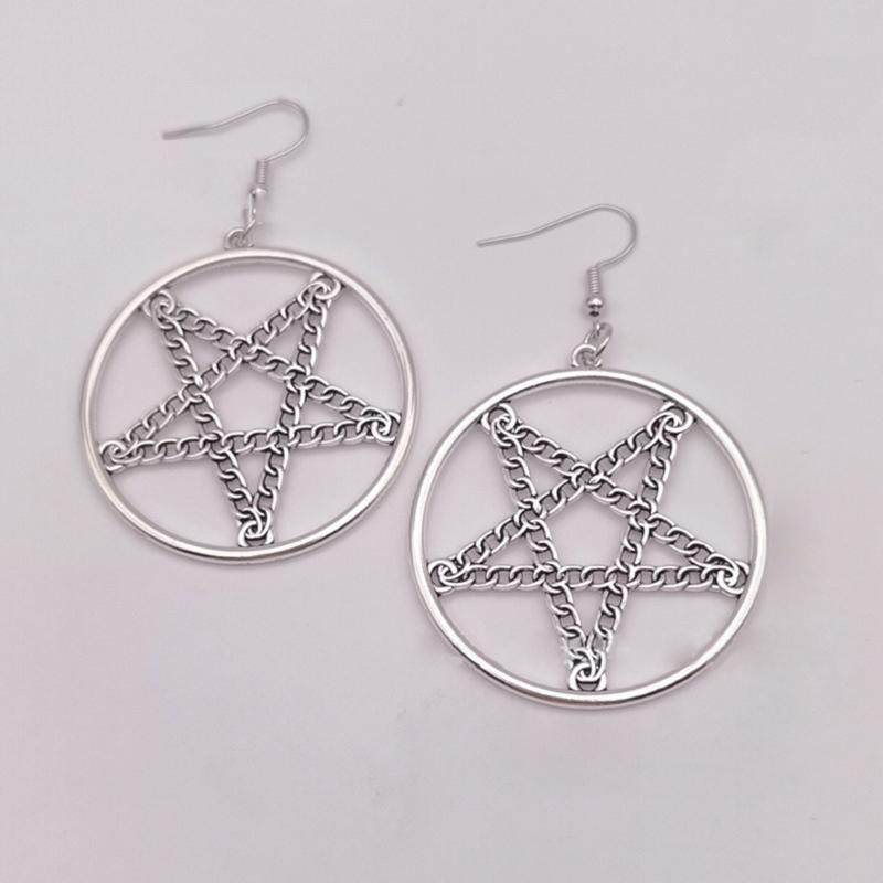 Punk Pentagrams Pendant Earrings Edgy Gothic Jewelry for Halloween and Alternative Witchcraft Amulet Pendant Earrings