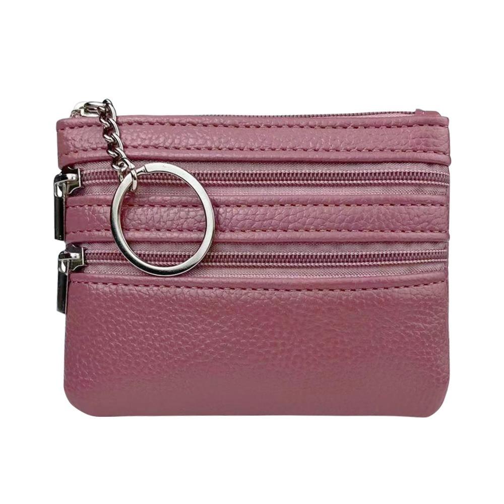 Durable PU Leather Money Coin Purse Waterproof with Key Ring Credit Card Holoder Wear-resistant Zipper Pocket Purse Maiden