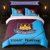Set Biancheria da Letto Personalizzato West Ham United FC Testo Nome 1 Copripiumino+2 Federe Logo Calcio Regalo Personalizzato per Occasione Speciale Decorazione Camera da Letto