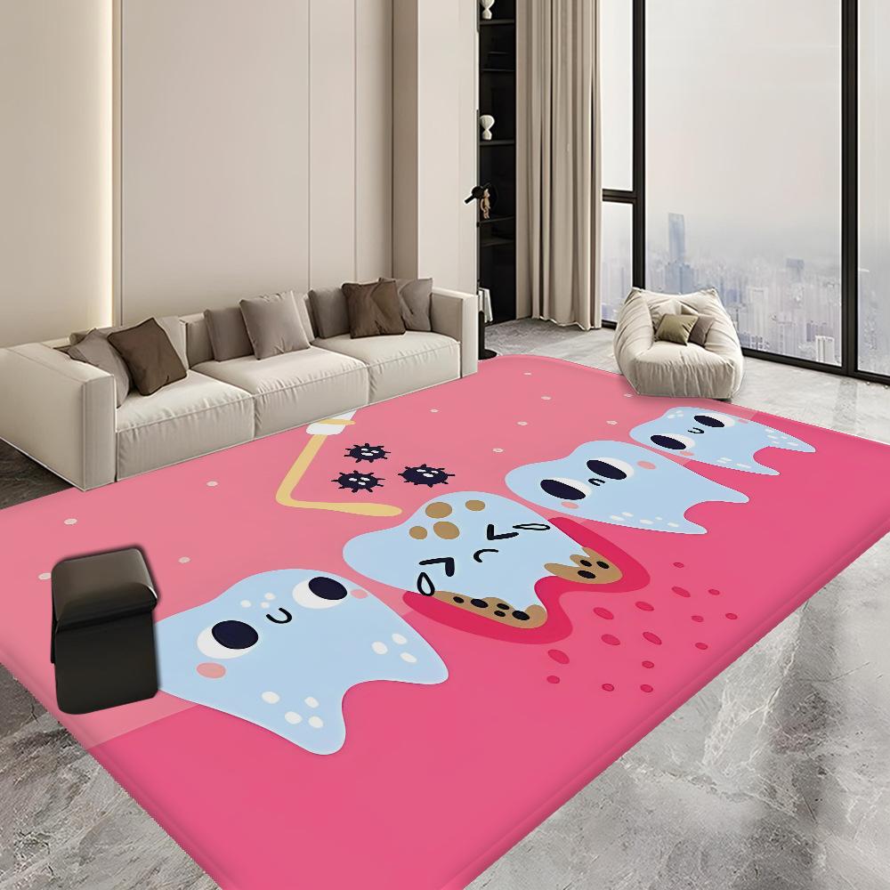 Cartoon Teeth Expressive Fun Oral Care Dental Theme Background Kids Room Dental Clinic Design Carpet Mat Rug Home Decoration