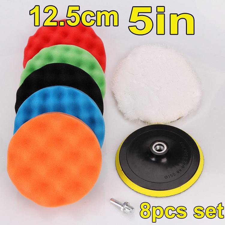 8Pcs Car Polishing Pads Kit 3/4/5/6/7 Inch Foam Sponge Buffer Pad Buffing Disc Set Polisher Polishing Machine Wax Pads 125/150mm