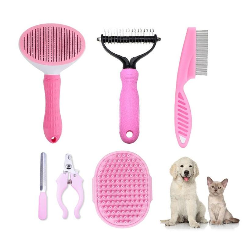 6-Piece Pet Grooming Set With Stainless Steel Deshedding Brush Cats Dogs Anti-Flea Lice Remover Loose Hair Comb