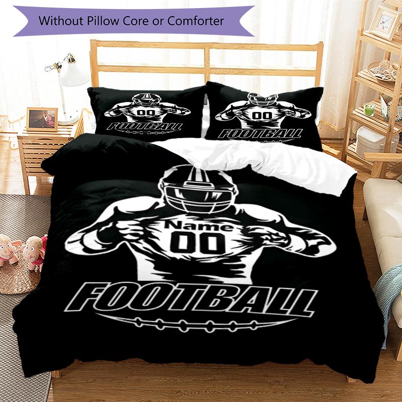 3pcs Custom Name American Football Bedding Set Duvet Cover Closure Includes 1 Duvet Cover & 2 Pillowcases, Soft and Comfortable for All Seasons.