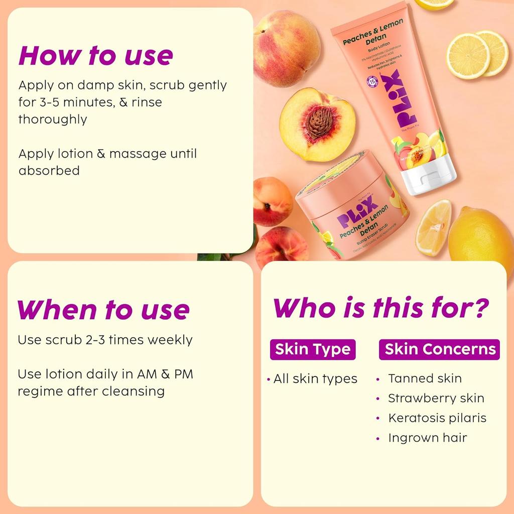 PLIX - THE PLANT FIX Peaches & Lemon Detan Bump Eraser Scrub 200g Exfoliating Skin Brightening Scrub