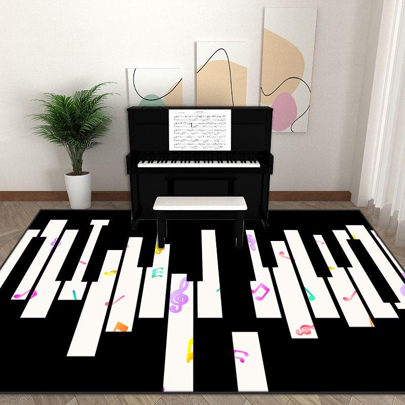 Geometric Music Instrument Crystal Velvet Non-Slip Sound-Insulating Piano & Drum Floor Mat - Dirt-Resistant, Washable Carpet