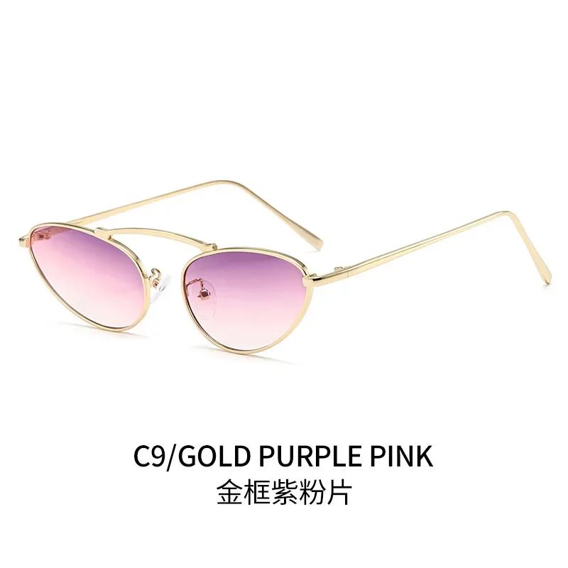 Fashion Luxury Cat Eye Sunglasses for Women Unique Small Oval Metal Frame Brand Design Eyewear UV400 Sunglasses Lentes De Sol