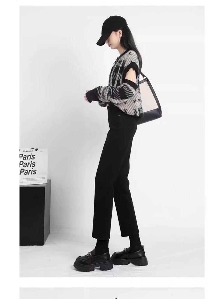 2025 Spring Women's High-Waist Black Slimming Petite Cigarette Jeans