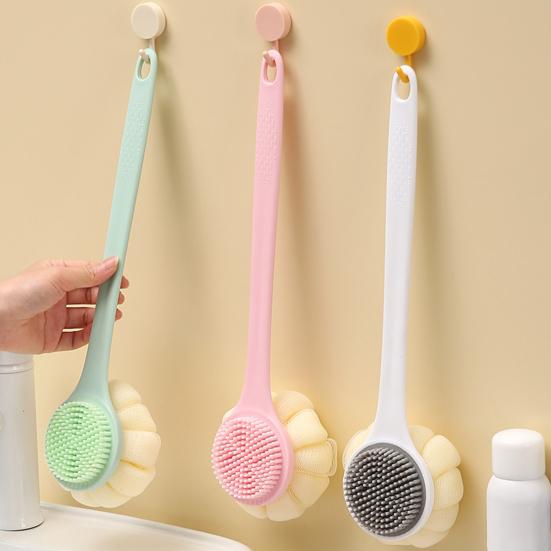 Badebürste mit verlängertem Griff, doppelseitig, vergrößertes Badeblasennetz, weiche Borsten, Badebürste zum Schrubben