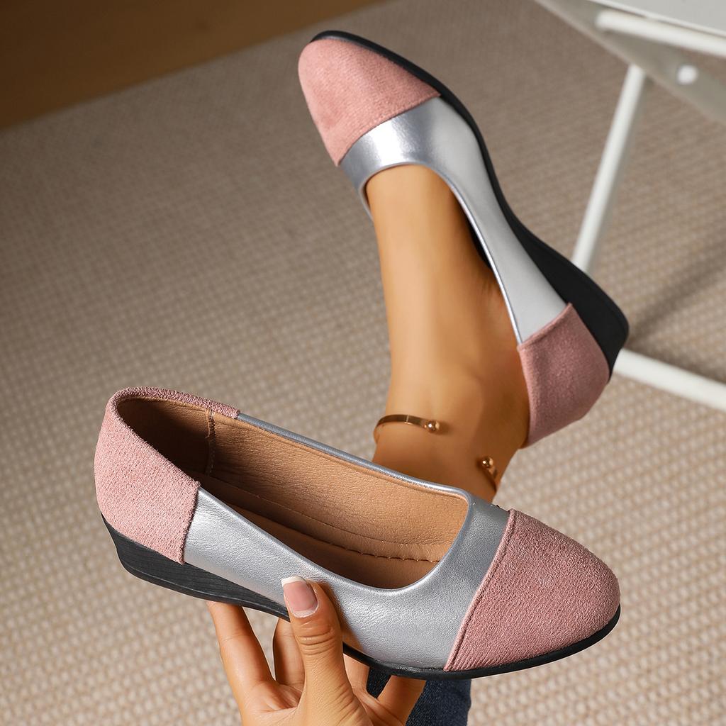 Damen Flats in Überweite, Zweifarbige Loafer mit tiefem Ausschnitt im französischen Stil, Vintage Freizeitschuhe im Großhandel für Damen