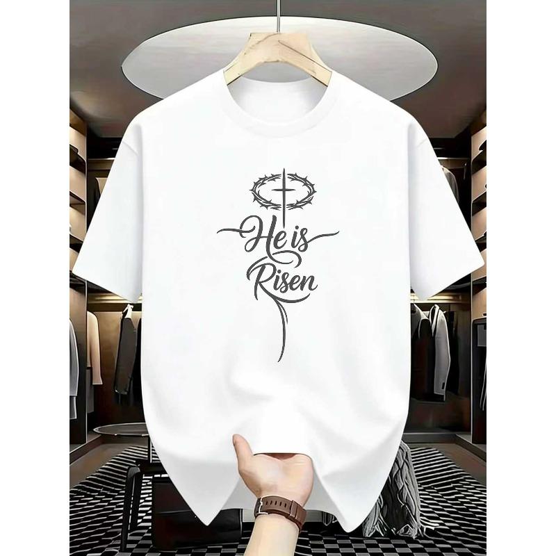 European Size He Has Revived the Cross Halo Easter Men's Printed Short-sleeved Shirt, the New Trendy Men's Wear, the Printed Breathable Fabric Top