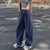 Women's Summer Thin American-Style Quick-Dry Navy Work Pants - Textured Loose Wide-Leg Sports Trousers
