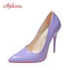 Móda Aphixta Nové 4,72palcové super vysoké jehlové podpatky lakovaná kůže dámské lodičky barevné oficiální boty se špičatou špičkou plus velká velikost 49 50