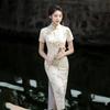 Summer Slimming Split Cheongsam Dress with Frog Buttons - Modern Printed Style