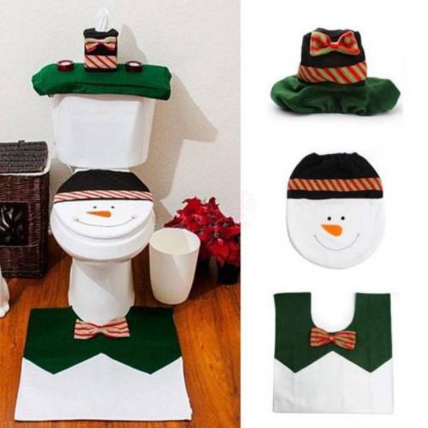 Festive 3 Pieces Set Christmas Bathroom Decoration With Santa Toilet Seat Cover