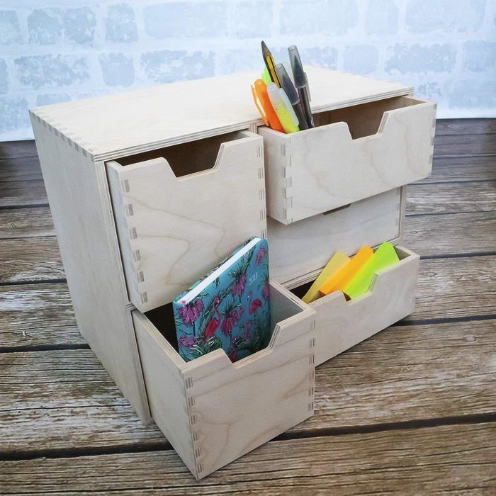 Creative Deco Petite Commode Bois | 5 Tiroir | 36 X 20 X 28,5 Cm | Organiseur Bureau | Rangement Bureau Organisateur