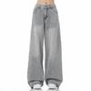 Jeans Larghi Lavati Grigio Chiaro da Donna Vita Alta Vestibilità Larga Baggy in Denim per l'Uso Quotidiano Streetwear